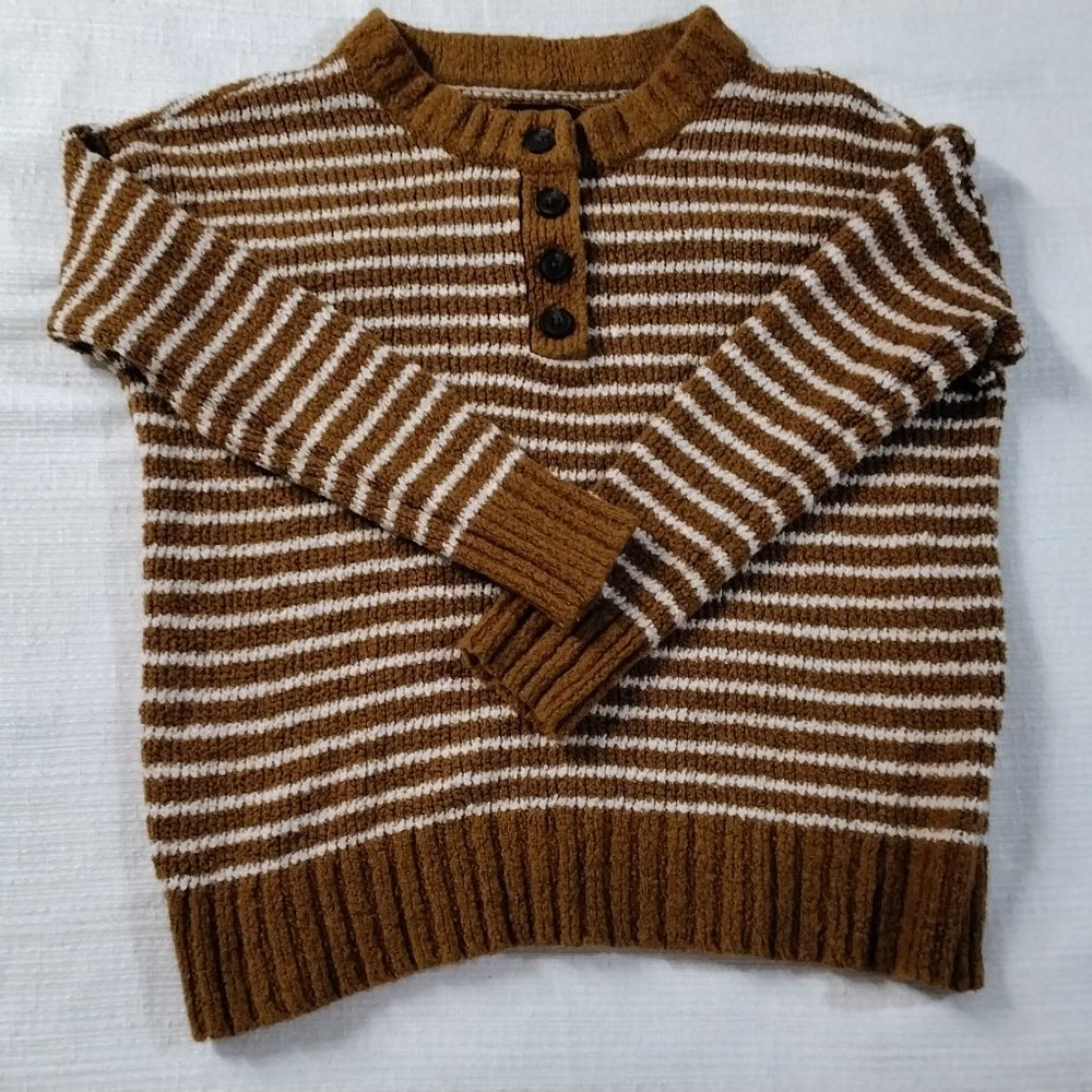 American Eagle Jegging Fit Henley Sweater Burnt Orange Stripe Women's Size S 012